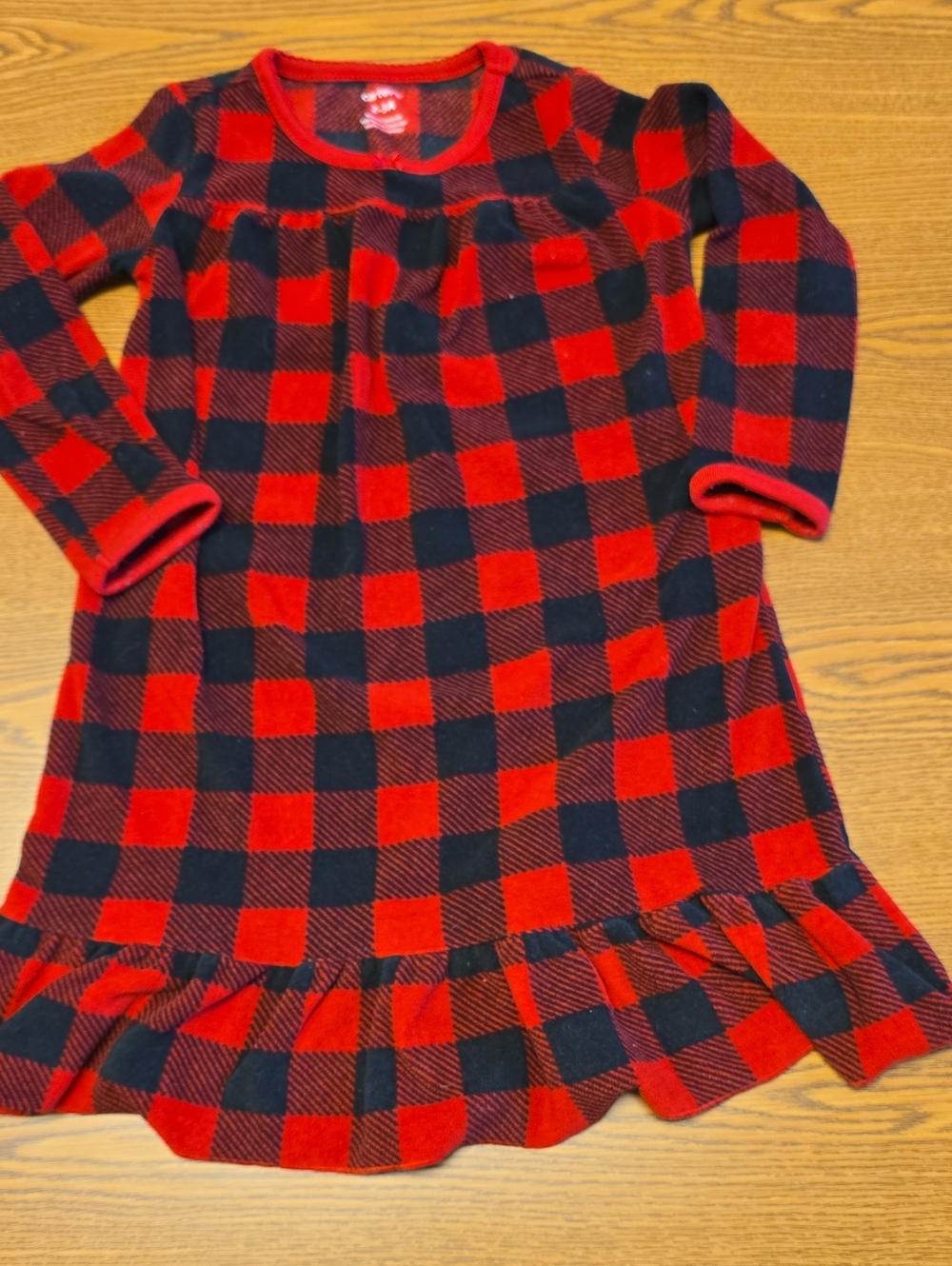 Girls Red & Black Plaid Ruffle Night Gown Size 2/3T